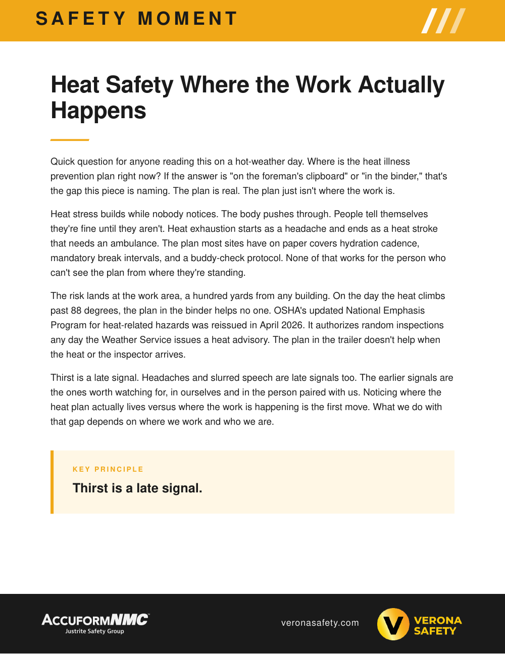 Verona Safety and AccuformNMC Safety Moment one-pager